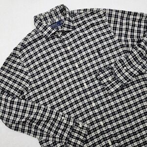 Polo Ralph Lauren Shirt Mens Large Black White Check Slim Fit Button Up Pony